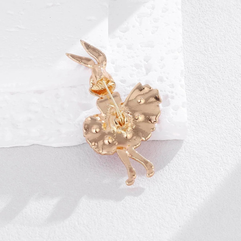 Cute Dancing Rabbit Enamel Alloy Brooch With Blue Rhinestones, Elegant Animal Lapel Pin Corsage Gift