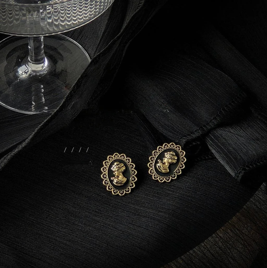 Alloy 3D Portrait Baroque Vintage Stud Earrings With Silver Plated Pins For Women