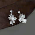French Elegant Copper Zircon Ginkgo Leaf Pleated Tassel Drop Earrings Luxury Geometric Jewelry