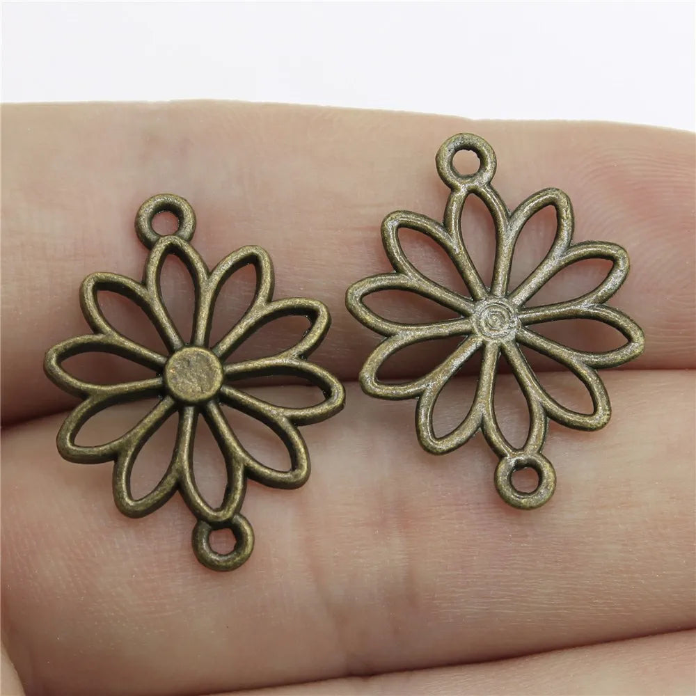 25x19mm 1.1g Multicolor Zinc Alloy Flower Connector Charm for DIY Bracelet Necklace Jewelry Making