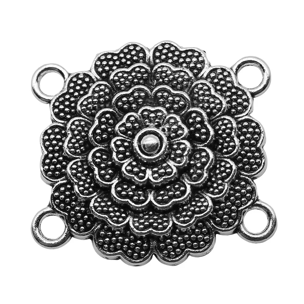 28x30mm 3.8g Antique Silver Zinc Alloy Four Hole Body Chain Connector Charm for DIY Body Jewelry