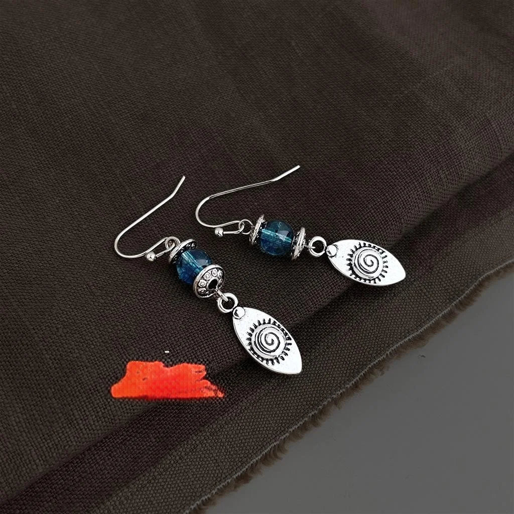 Handmade Vintage Zinc Alloy Leaf Geometric Tassel Drop Earrings For Women