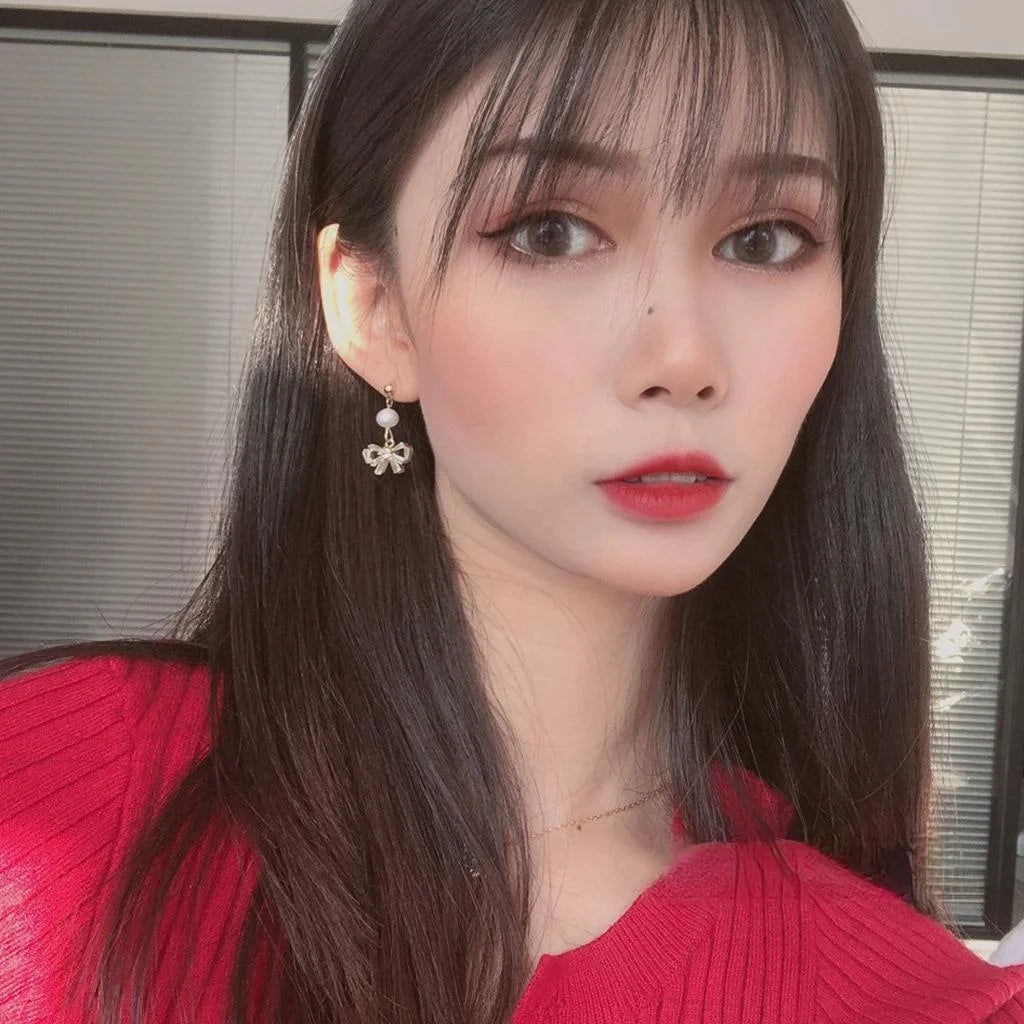 Korean Simple Zircon Bow Stud Earrings 14K Gold Plated Silver Handmade Jewelry