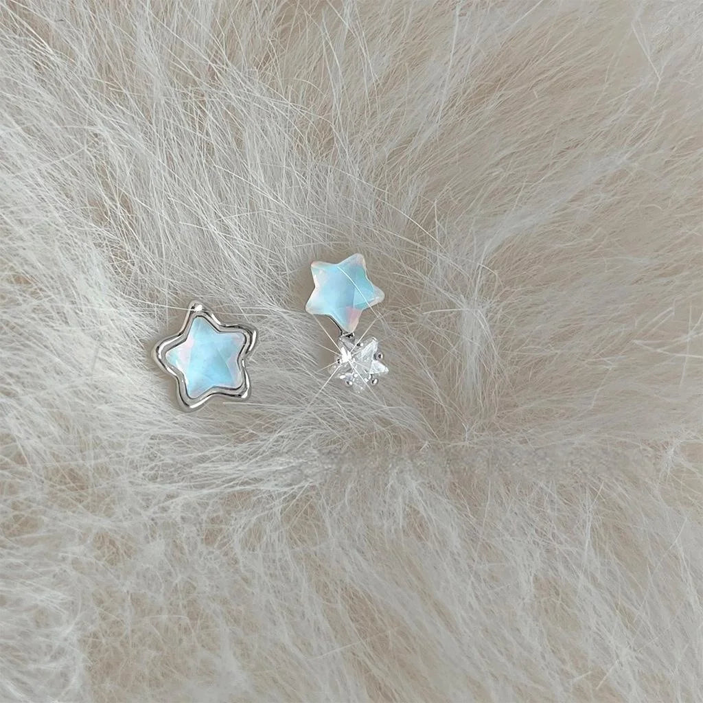 Fresh Dainty Star Stud Earrings Copper Glass Crystal Micro Pave Zircon Cute Minimalist Jewelry