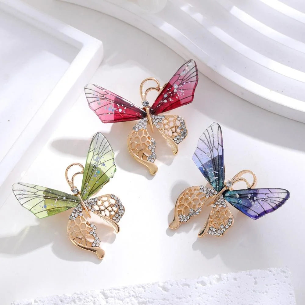 Luxury Acrylic Butterfly Brooch With Rhinestone Alloy Wings, Elegant Lapel Pin Corsage Suit Accessory Gift