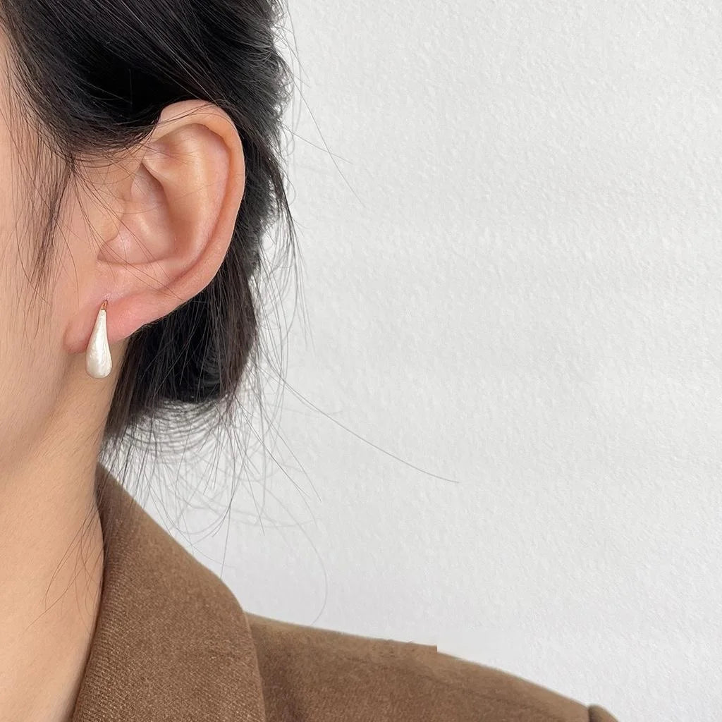 Cream White Teardrop Enamel Stud Earrings Eco Copper Minimalist French Light Luxury Jewelry
