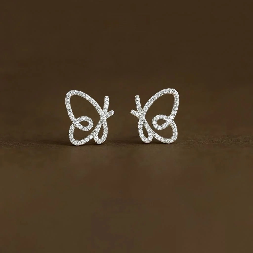 Original Design Micro Pave Zircon Hollow Butterfly Stud Earrings Sweet Niche Copper Jewelry
