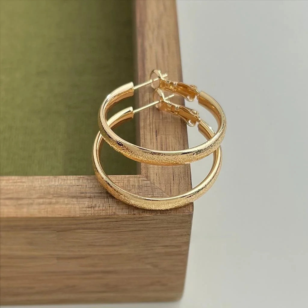 14K Gold Plated Copper Frosted Geometric Hoop Earrings Minimalist Fashion Office Jewelry