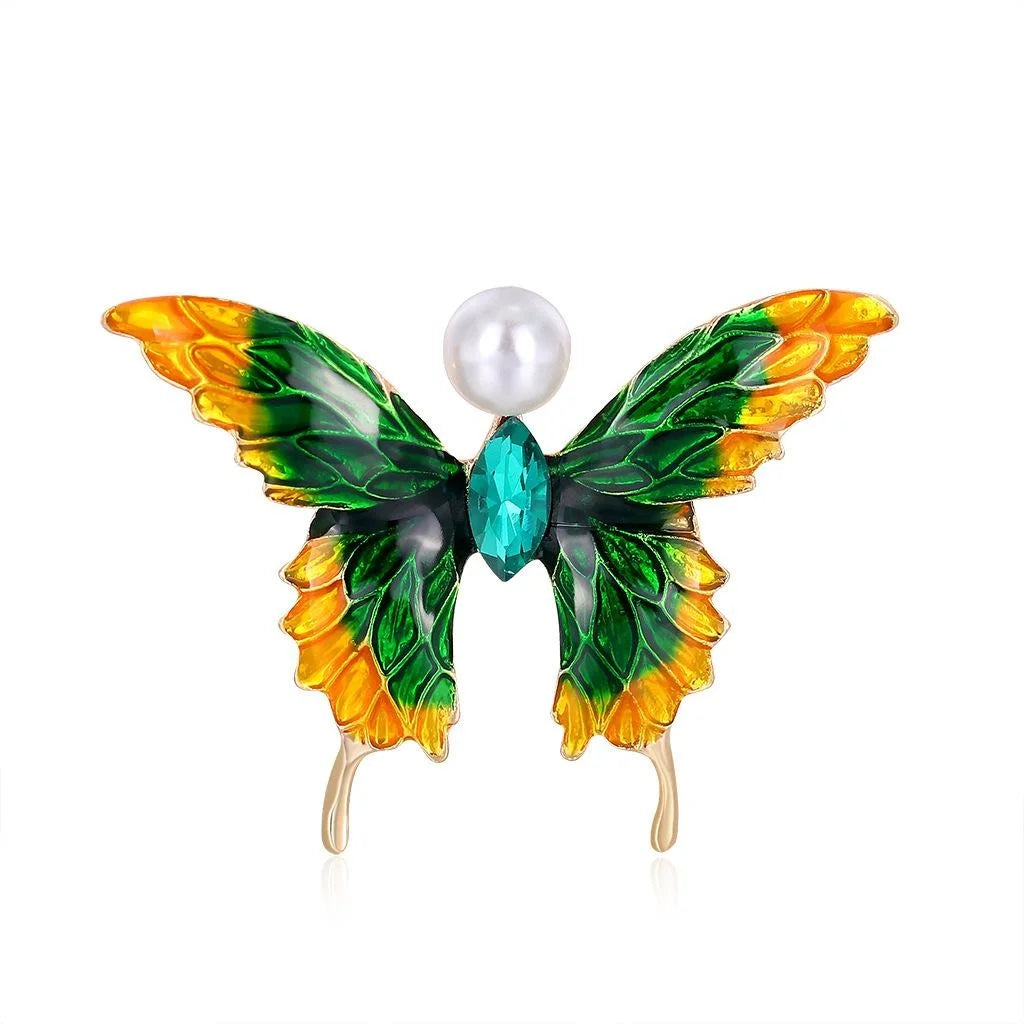 Elegant Enamel Alloy Pearl Butterfly Brooch Pin For Women, Fashion Lapel Corsage Suit Accessory Gift