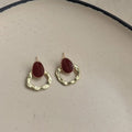 Hong Kong Style Vintage Burgundy Copper Silver Plated Floral Double Hoop Drop Earrings