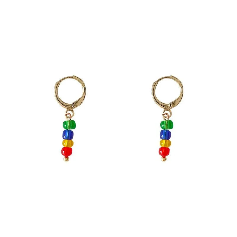 Cute Summer Colorful Glass Crystal Tassel Drop Earrings Handmade Geometric Jewelry