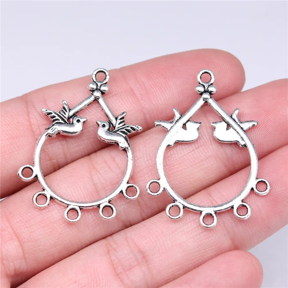 36x26mm 1.82g Antique Silver Zinc Alloy Bird Earring Connector Charm for DIY Earrings Jewelry Making