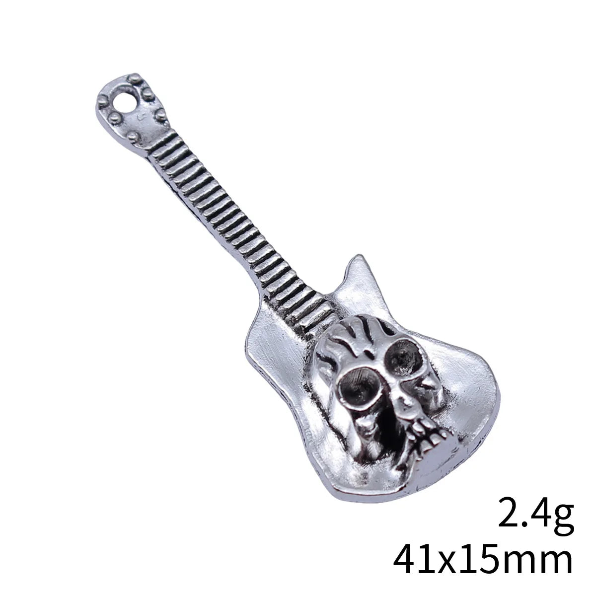 41x15mm 2.4g Antique Silver Zinc Alloy Skull Guitar Charm Pendant for Punk Necklace Making