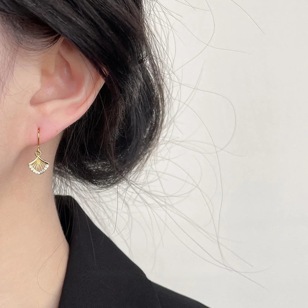 18K Gold Plated Copper Micro Pave Zircon Ginkgo Leaf Mini Drop Earrings For Women