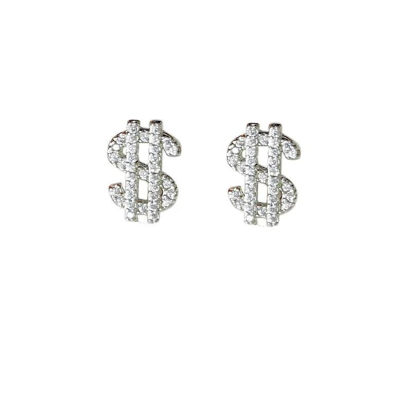 High End Micro Pave Zircon Silver Plated Irregular Symbol Mini Stud Earrings