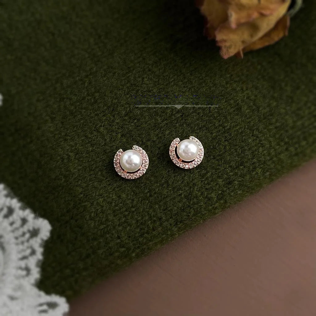 Rose Gold Zircon Micro Pave Round Stud Earrings Eco-Friendly Copper French Chic Jewelry