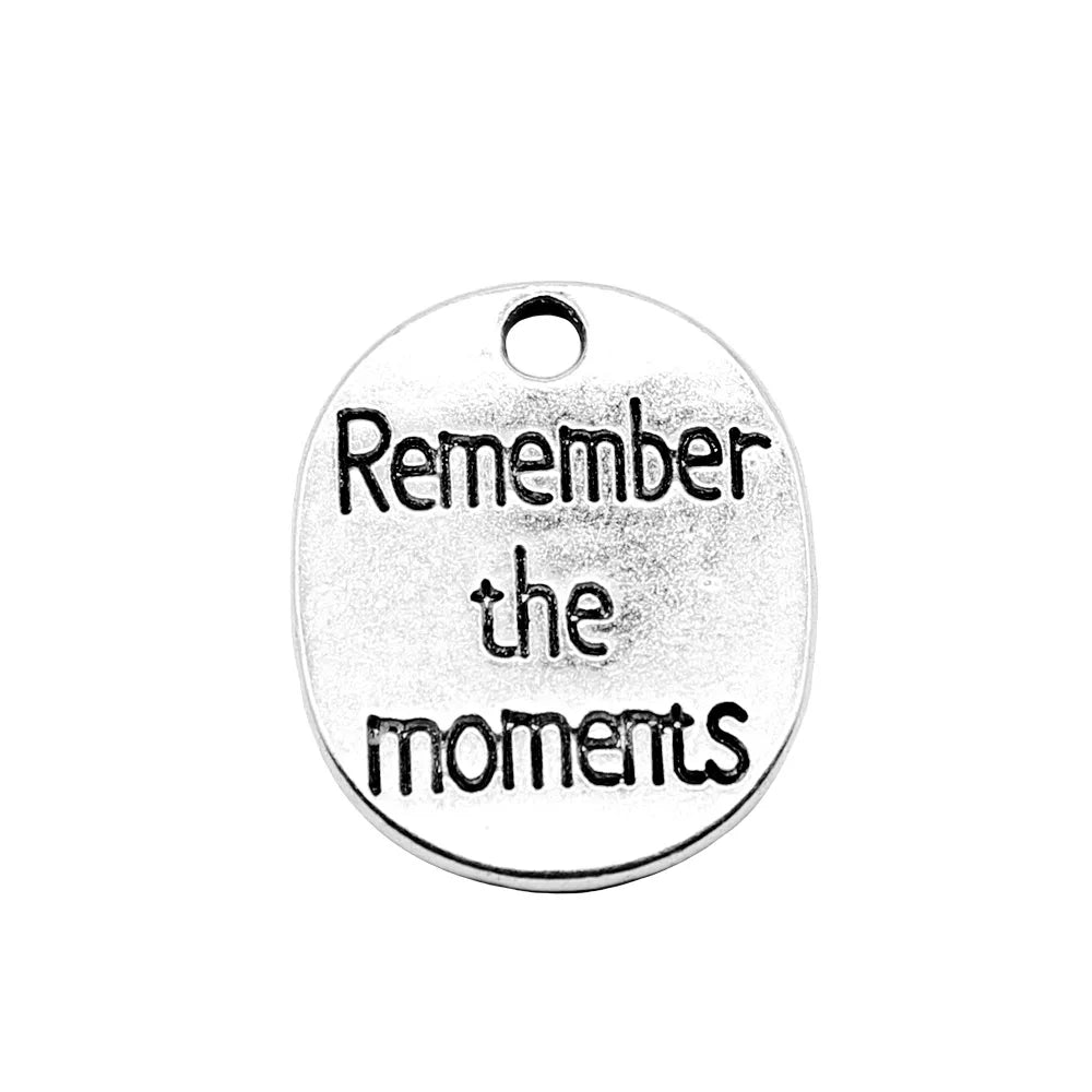 22x18mm 2.7g Zinc Alloy remember the moments Word Tag Letter Charm Pendant for DIY Bracelet Necklace