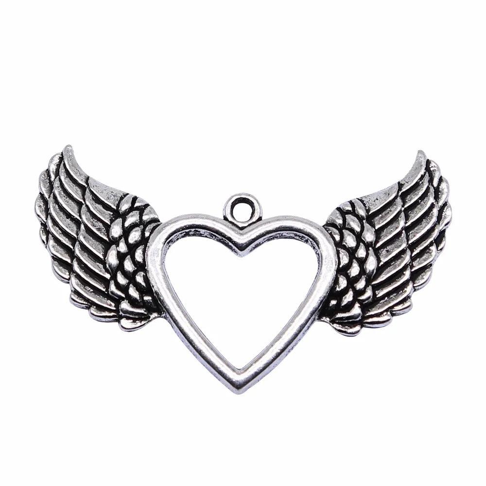 47x29mm 4.5g Multicolor Zinc Alloy Hollow Heart Wings Charm Pendant for DIY Jewelry Making