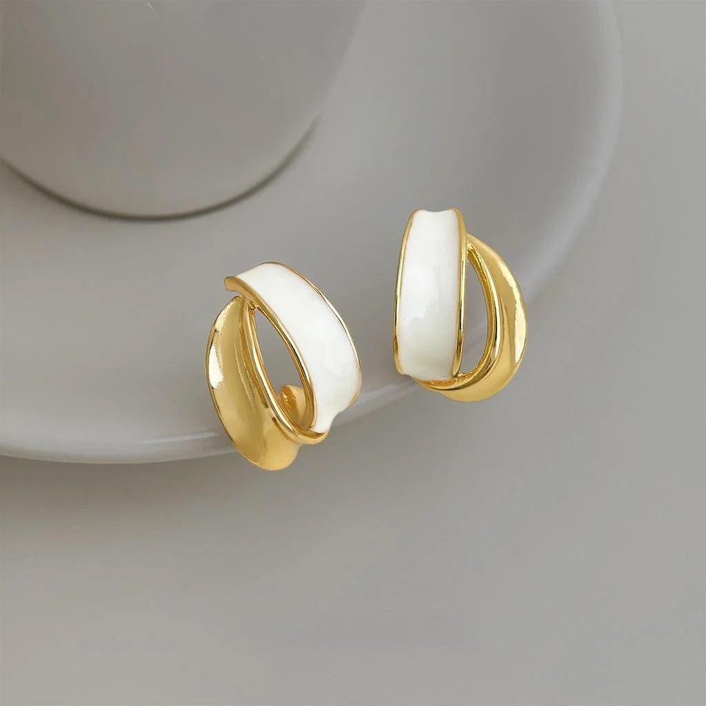 Light Luxury 14K Plated Copper Geometric Ring Stud Earrings