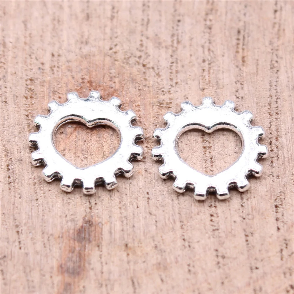 12mm 0.6g Zinc Alloy Gear Heart Charm Pendant for DIY Bracelet Necklace Jewelry Making
