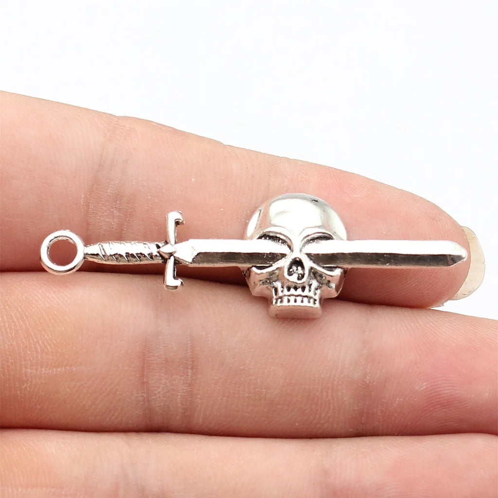 56x17mm 3.8g Antique Silver Zinc Alloy Skull Sword Charm Pendant for DIY Gothic Jewelry Making