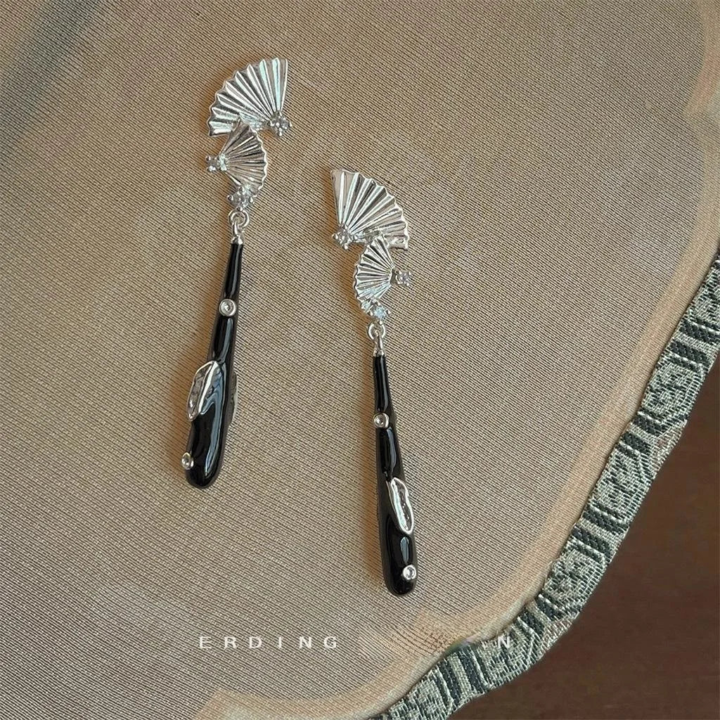2025 New Chinese Style Copper Fan Drop Earrings Long Geometric Sweet Cool Fashion Jewelry