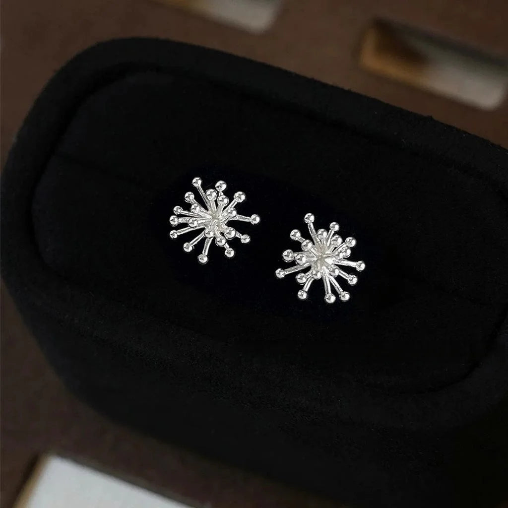 Niche Designer Silver Tone Copper Dandelion Stud Earrings Creative Light Luxury Floral Jewelry