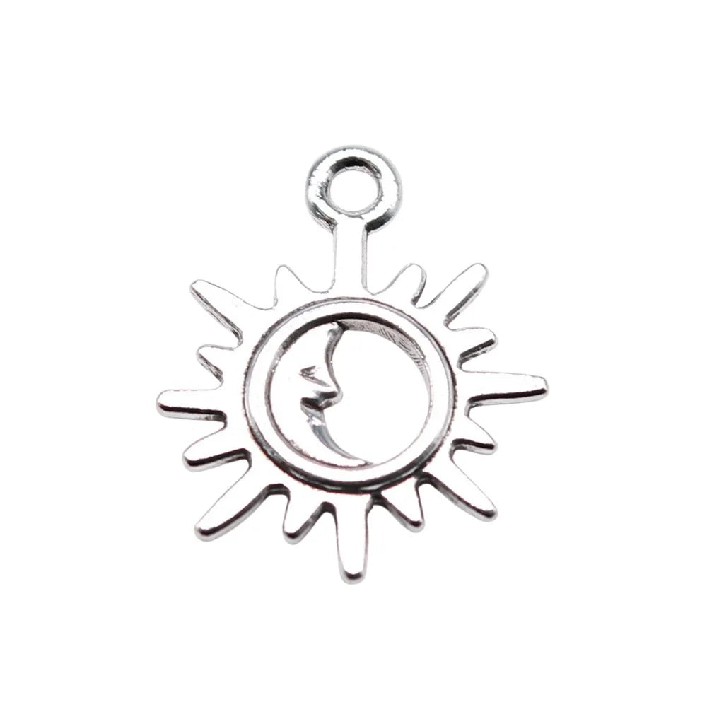 21x17mm 1.09g Antique Silver Zinc Alloy Moon Sun Charm Pendant for DIY Necklace Bracelet Making