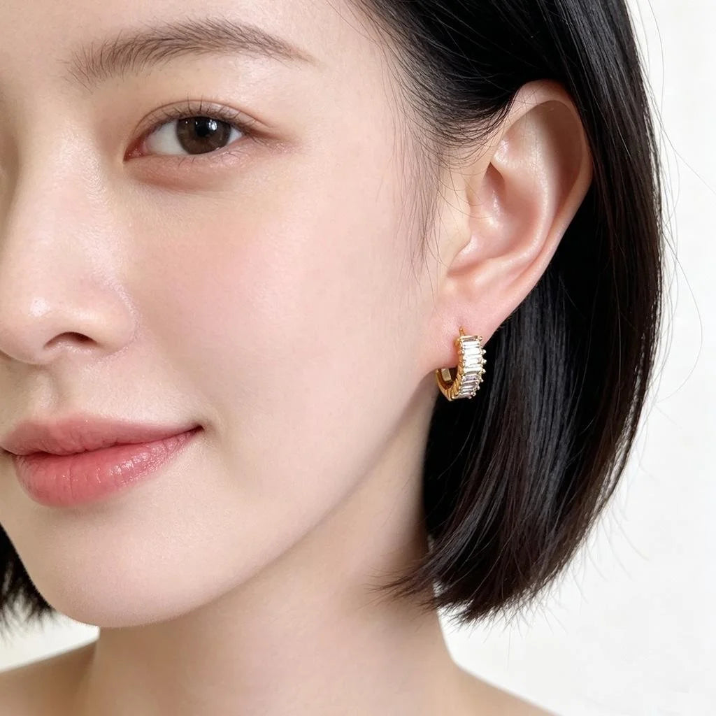 14K Gold Plated Copper Zircon Stud Earrings Korean Minimalist Round Geometric Jewelry