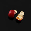 Vintage Red Bean Enamel Spiral Disc Alloy Stud & Clip On No Piercing Women Jewelry Earrings