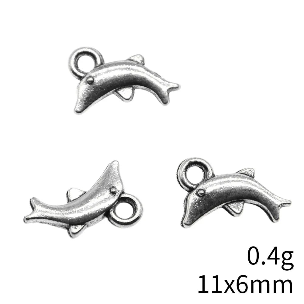11x6mm 0.4g Antique Silver Zinc Alloy Small Dolphin Charm Pendant for DIY Necklace Bracelet Making