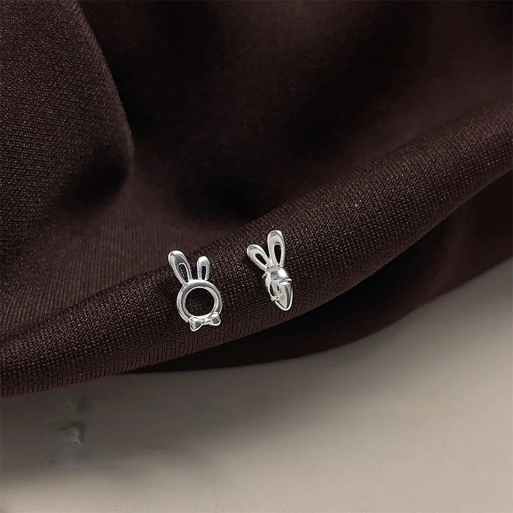 Cute Asymmetric Hollow Carrot Rabbit Copper Mini Stud Earrings For Girls