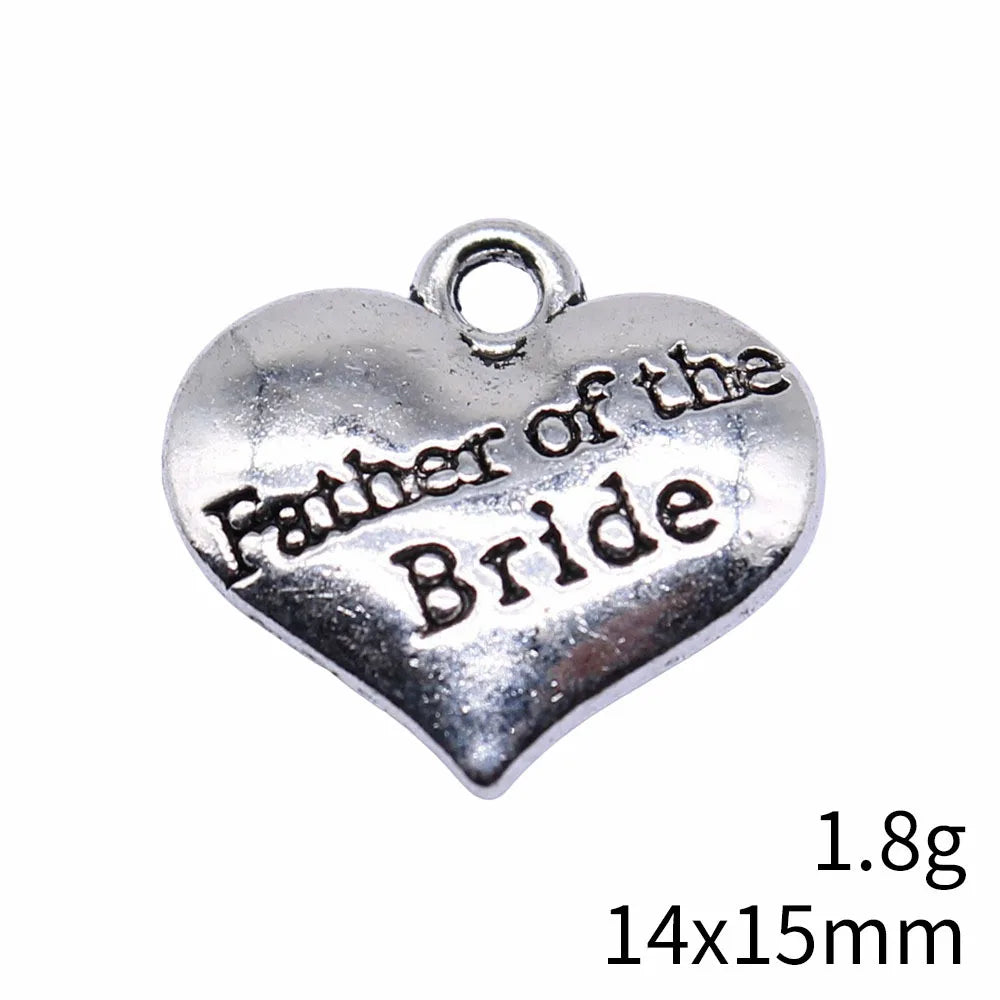 14x15mm 1.8g Antique Silver Zinc Alloy Father of the Bride Heart Charm Pendant for Wedding Jewelry