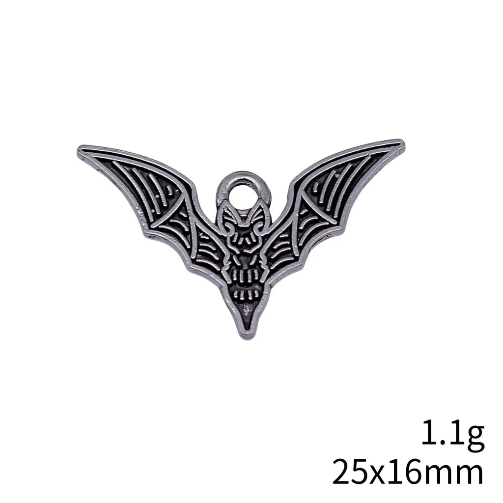 25x16mm 1.1g Antique Silver Zinc Alloy Bat Charm Pendant for Gothic DIY Bracelet Necklace Making