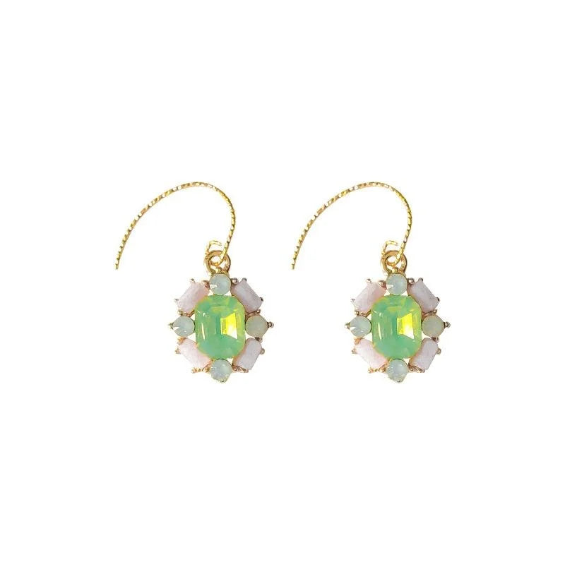 14K Gold Plated Copper Oval Glass Crystal Drop Earrings Elegant Geometric Jewelry