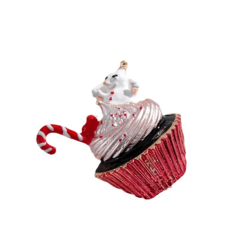 Cute Christmas Santa Apple Hat Cupcake Enamel Rhinestone Alloy Brooch , Festive Lapel Pin Gift