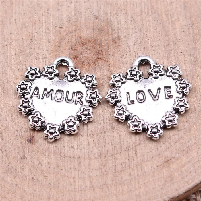 16x15mm 1g Antique Silver Zinc Alloy LOVE AMOUR Heart Charm Pendant for DIY Jewelry Making