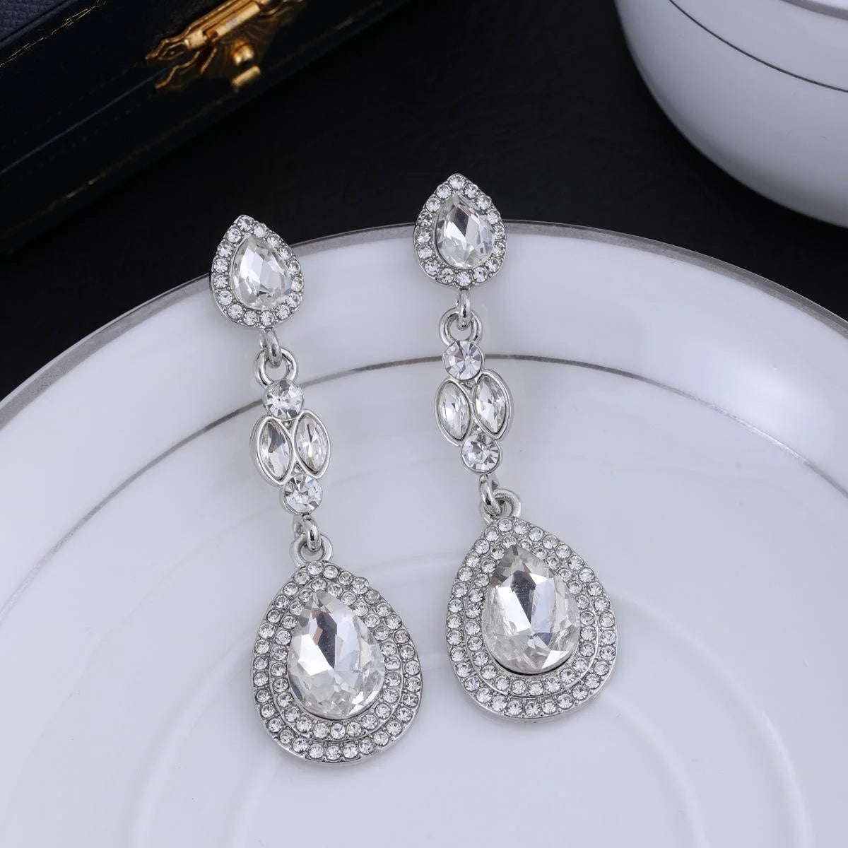 Luxury Bridal Teardrop Crystal Rhinestone Long Dangle Earrings For Wedding Party Banquet Gift