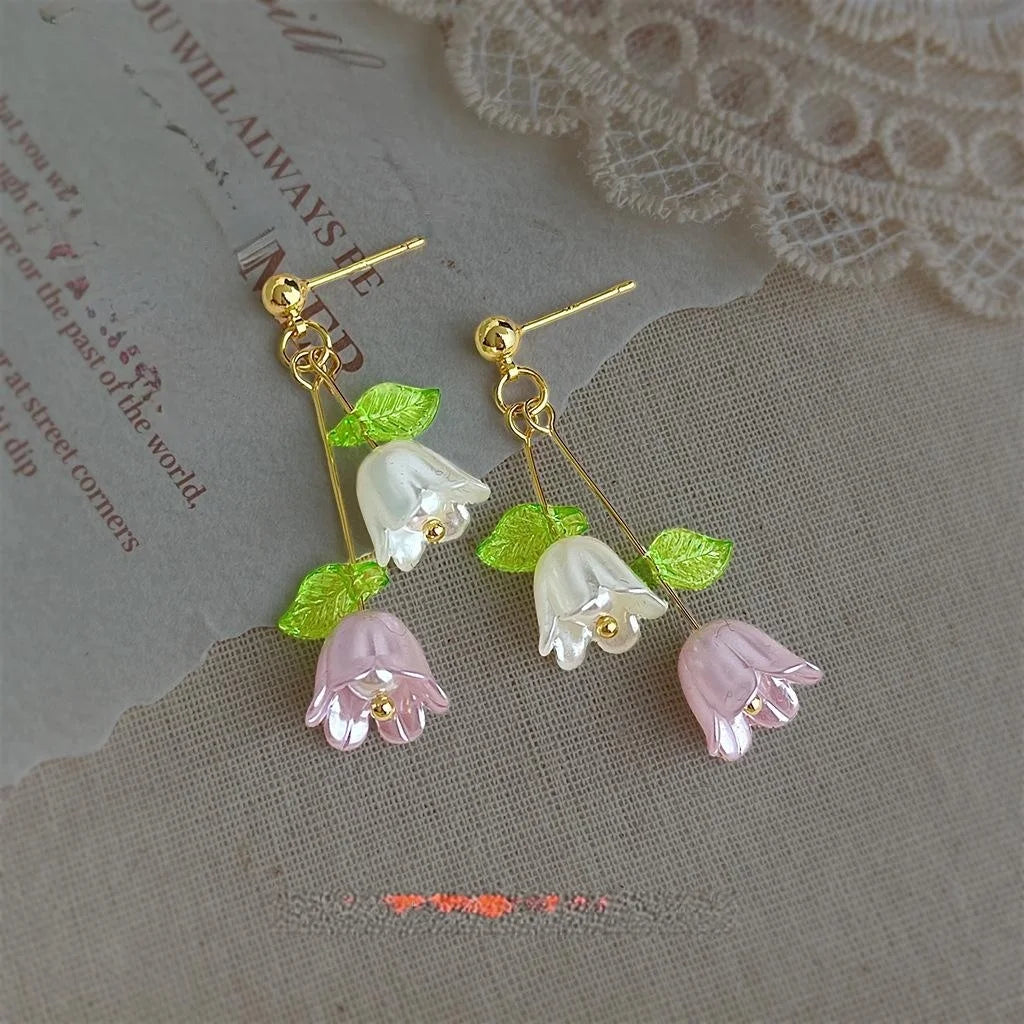Handmade Copper Lily Of The Valley Tassel Drop Earrings Forest Floral Pastoral Style