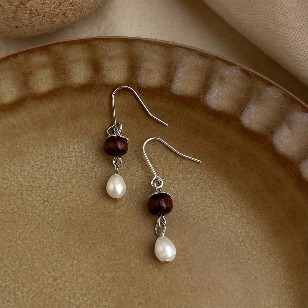 New Chinese Vintage Freshwater Pearl Handmade Geometric Round Drop Earrings Designer Jewelry
