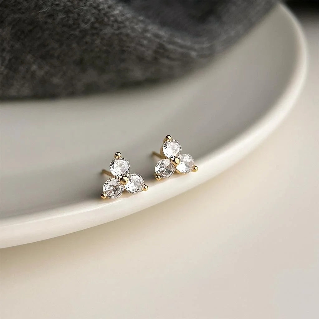 14K Plated Copper Zircon Triangle Geometric Mini Stud Earrings For Women