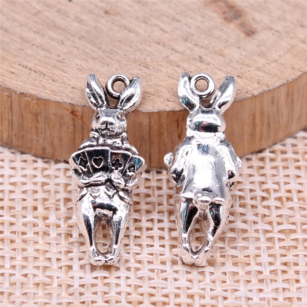 23x9mm 2g Antique Silver Zinc Alloy Playing Card Rabbit Charm Pendant for DIY Jewelry Making