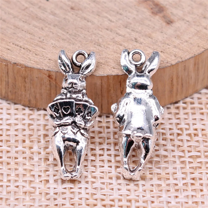 23x9mm 2g Antique Silver Zinc Alloy Playing Card Rabbit Charm Pendant for DIY Jewelry Making