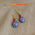 Vintage New Chinese Style Blue Glass Crystal Rose Geometric Round Drop Earrings
