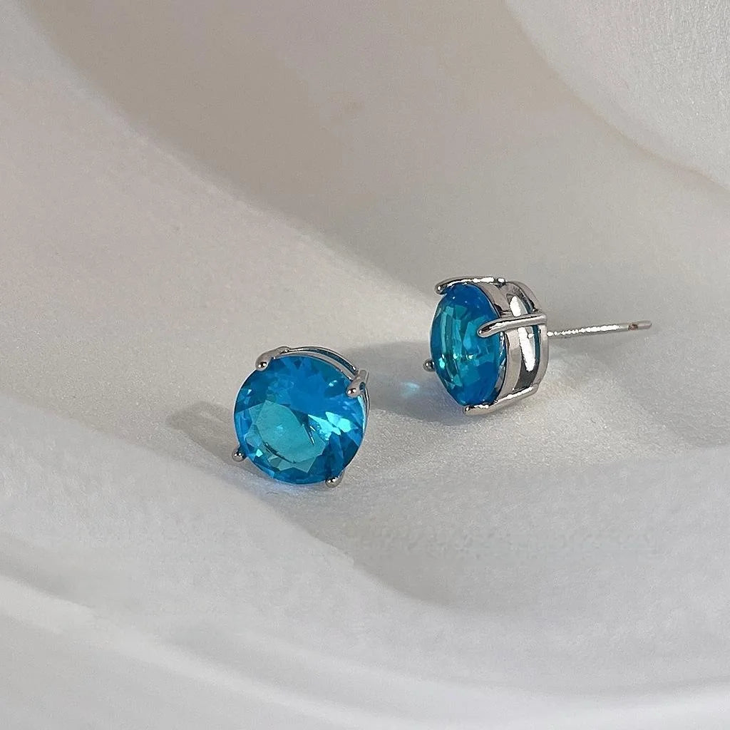 Minimalist Style Round Zircon Stud Earrings, 14K Plated Copper Geometric Jewelry