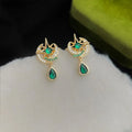 14K Gold Plated Moon Eight Point Star Micro Pave Zircon Copper Drop Earrings