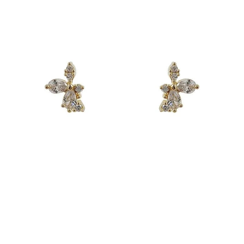 Elegant 14K Gold Plated Micro Pave Zircon Flower Geometric Mini Stud Earrings For Women