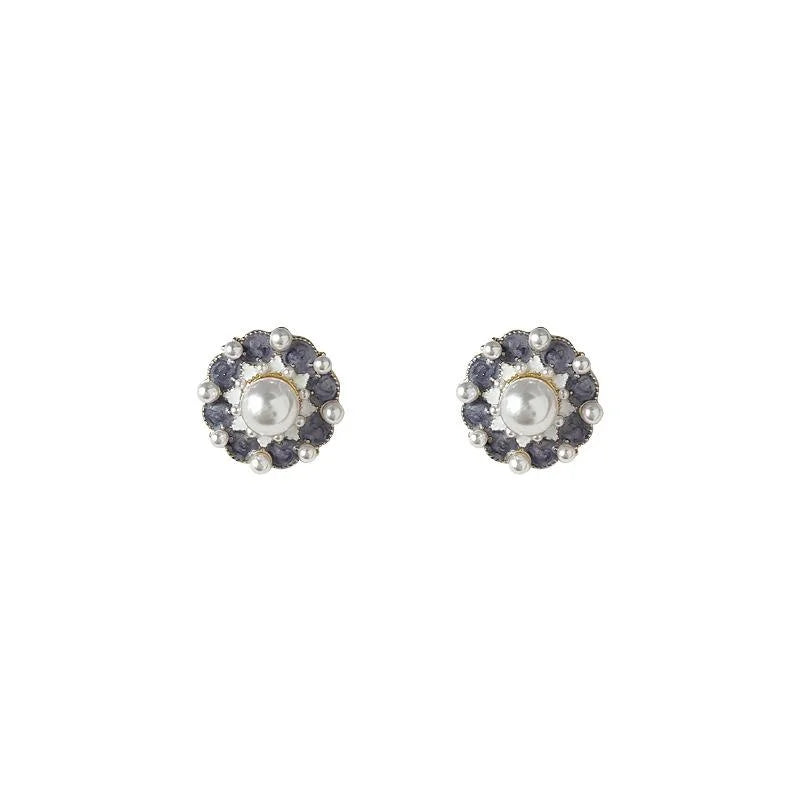 Premium Copper Purple Enamel Round Stud Earrings With 14K Plated Minimalist Style