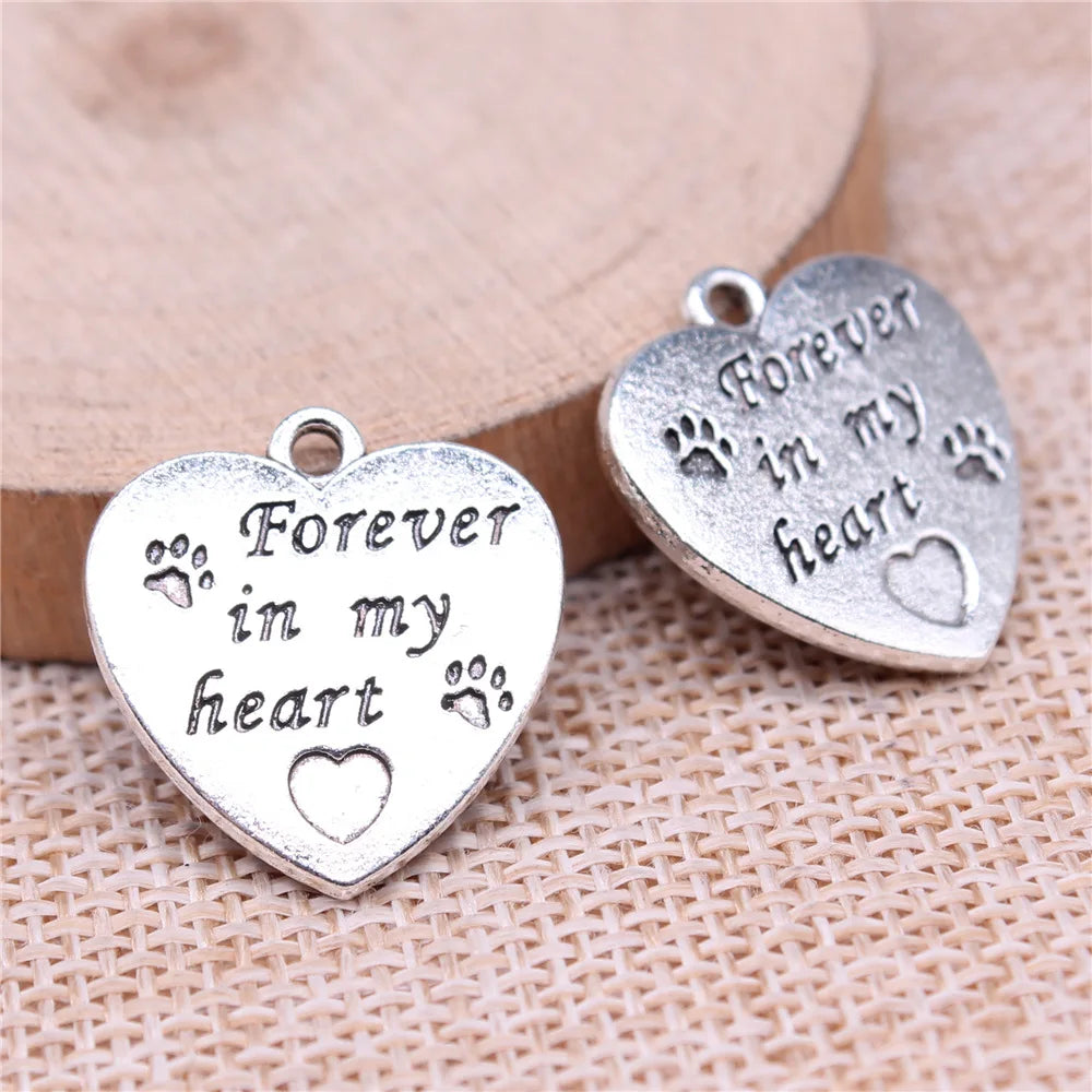 21x20mm 3.33g Multicolor Zinc Alloy Forever In My Heart Animal Charm Pendant for Pet Memorial Jewelry