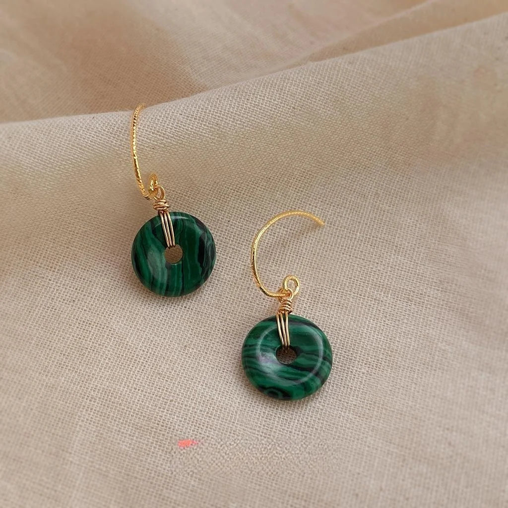 Vintage Ethnic Geometric Peace Buckle Synthetic Malachite Copper Drop Earrings